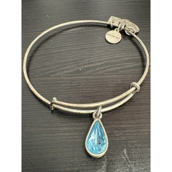 Beautiful Alex & Ani Sterling Silver Charm Bracelet 7 3/4” With Blue Gem - Picture 3 of 7